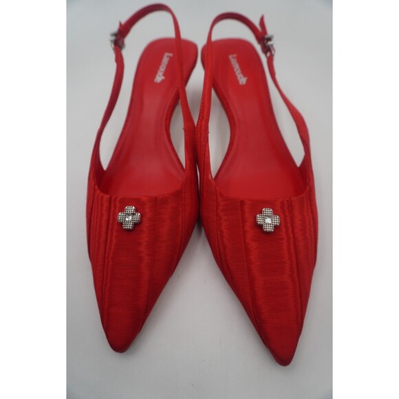 Larroude Maxime Red Slingback Pointed Toe Satin Finish Flared Kitten Heels Sz 8 - Picture 6 of 16